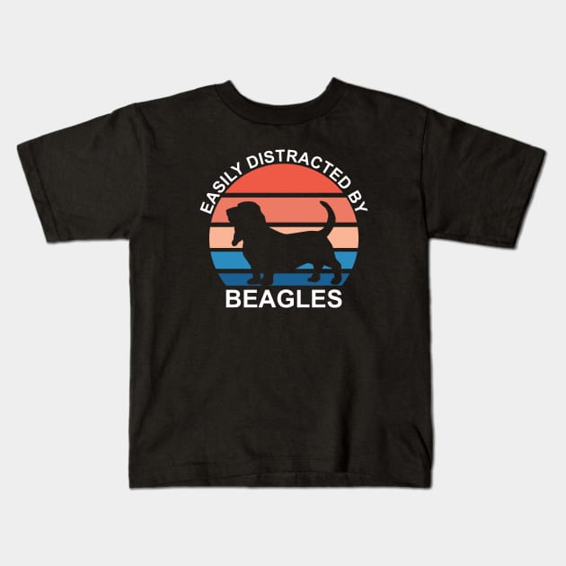 Easily Distracted By Beagles - White Text Kids T-Shirt by DPattonPD